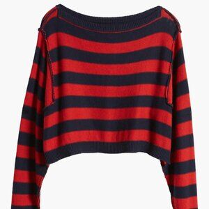 Free People Into the Blue Stripe Crop Sweater xs